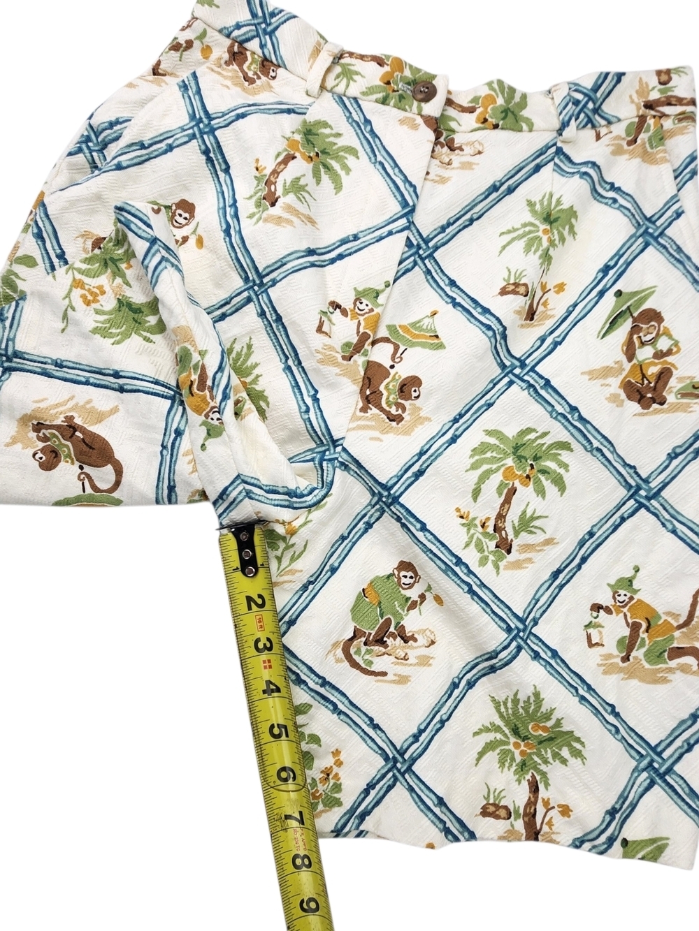 J. McLaughlin Vintage Monkey & Palm Tree Bamboo Trellis High Waist Shorts Sz 8 - Picture 7 of 10